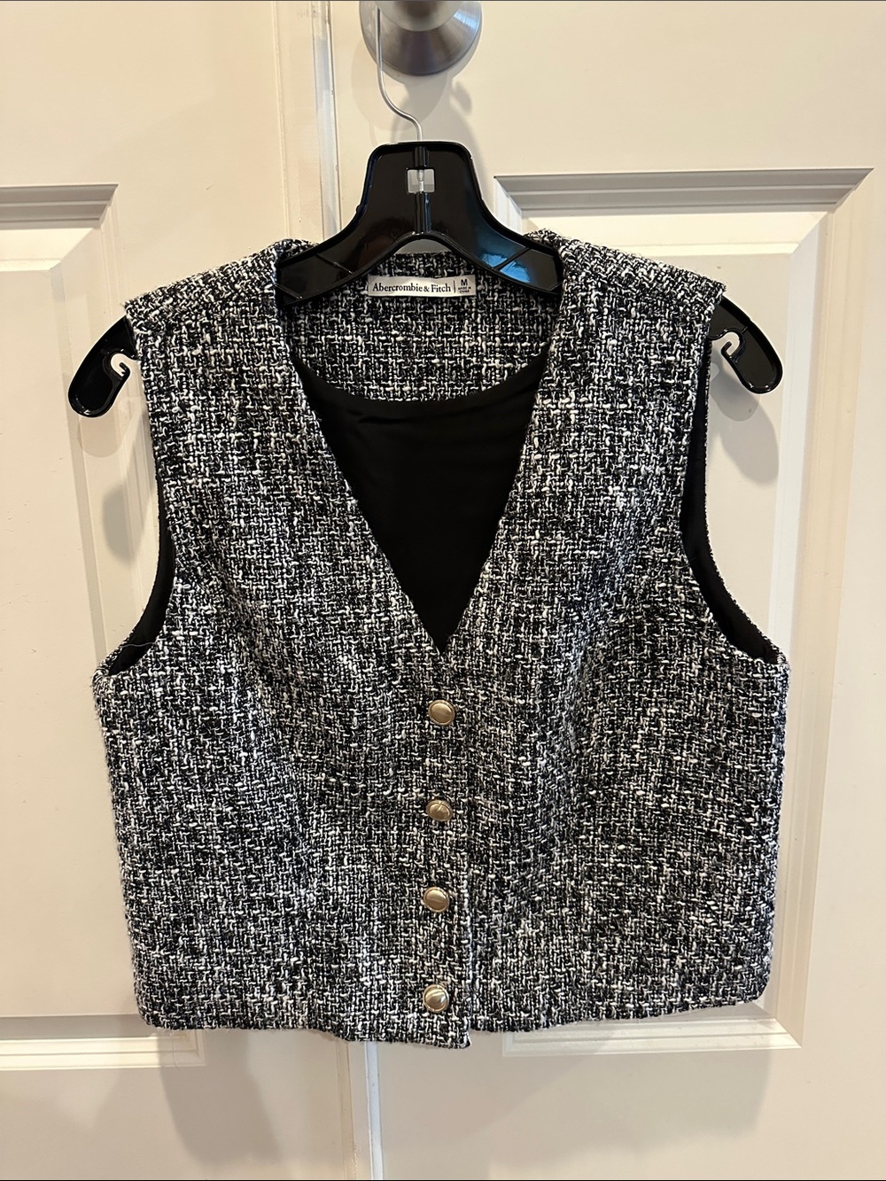 Abercrombie & Fitch Black and White Tweed Button Vest